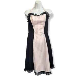 Lucky 13 Pinup-Inspired Pink Black Halter Midi Dress Size MEDIUM